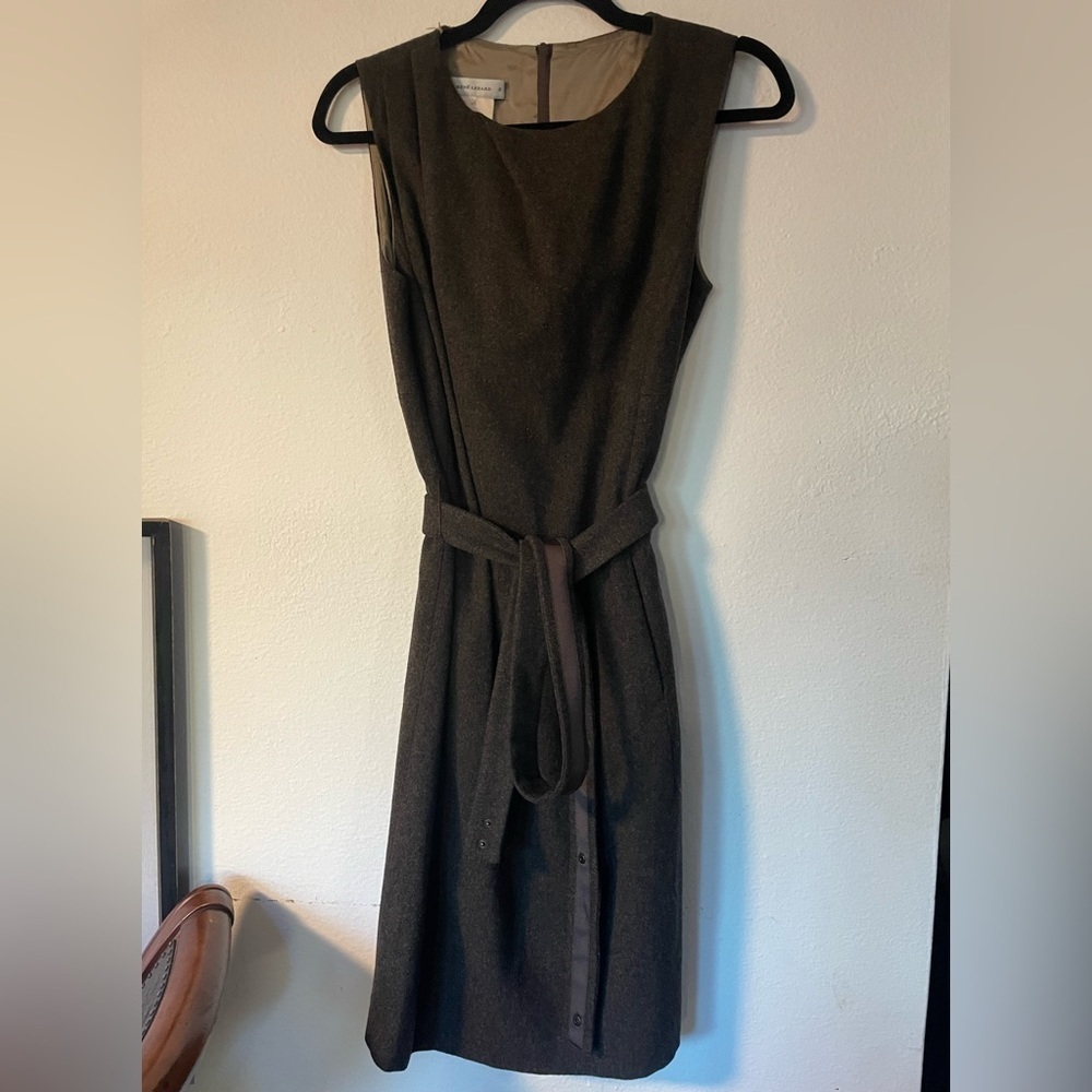 VTG Rene Lezard Gray Sleeveless Tie Waist Wool Dress